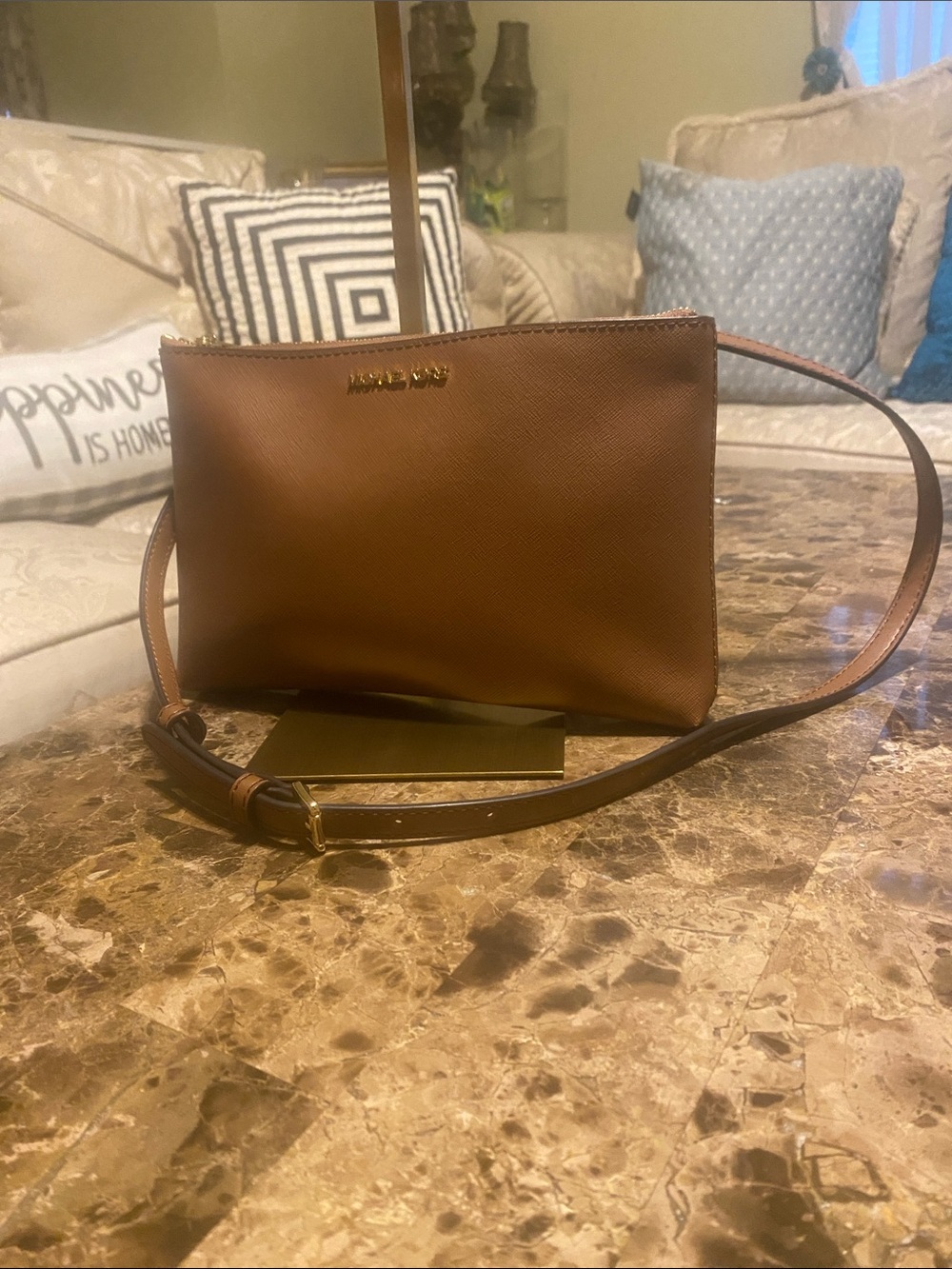 Michael Kors Chestnut Saffiano Crossbody Bag with Gold Hardware